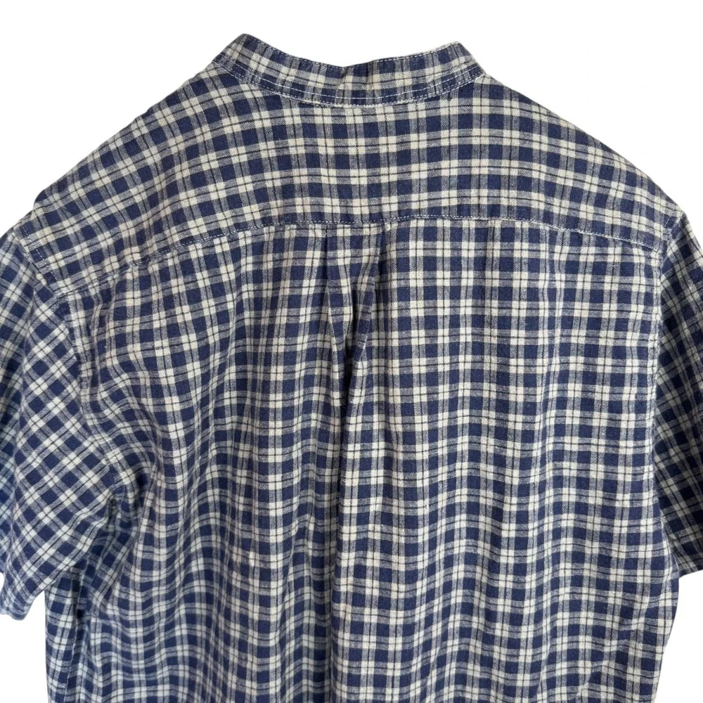 Vintage Cool Blues Mens Size Large Gingham Plaid‎ Shirt Linen Blend Casual Top